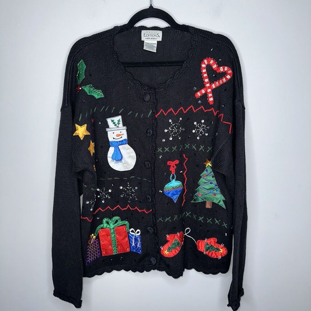 Basic Editions Holiday Women’s Vintage Snowman Christmas Sweater Chunky Size L